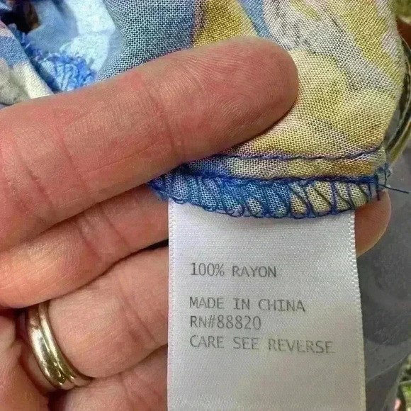 RACHEL Rachel Roy v neck shirt with ruffle and rouched waist. Vibrant blue, pink - Picture 7 of 8